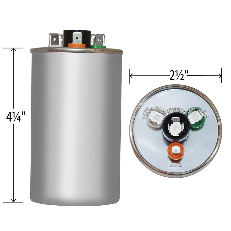 60 + 5 uf/Mfd Round Dual Universal Capacitor Replacement Amrad USA2220B Replacement - Used for 370 or 440 VAC, Made in the U.S.A.
