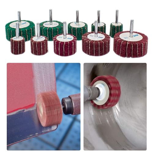 FEIHU 10 Piece Sanding Mop Set/Flap Sander/Flap Sander, Fleece Abrasive Polishing Discs, Polishing of Metal, Wood, Stainless Steel, Shaft Diameter: 6 mm