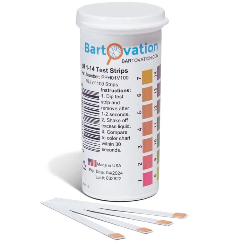 [Australia - AusPower] - pH 1-14 Wide Range Test Strips [Moisture-Proof Vial of 100 Strips] Made in USA 