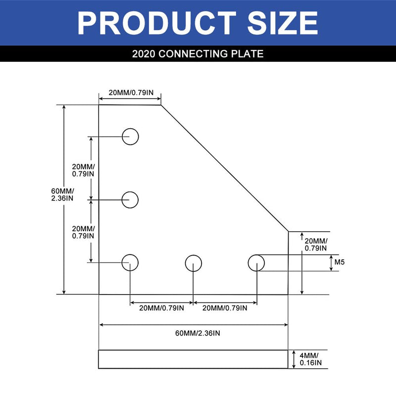 [Australia - AusPower] - 10pcs 2020 Aluminum Extrusion Joint Plate Connector Corner L Bracket 8020 V Slot Hardware T Slot Accessories with T Nuts and Screws for Aluminum Profile 3D Printer Frame Black 20B 