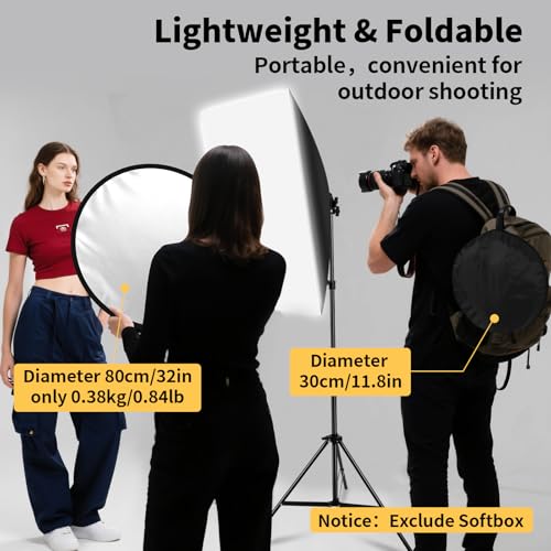 24/32/43/52in Light Reflectors for Photography, 5 in 1 Light Diffuser with Panel & Bag Reflector Photography, Ideal for Content Creator Essentials&Photographer in Silver,Gold,White and Black 32inch/80cm