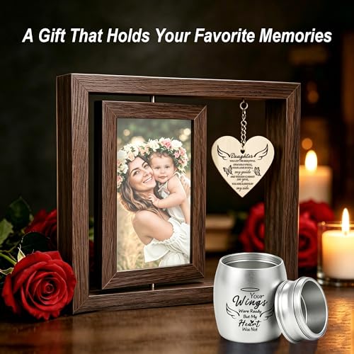 Rotating Wooden Memorial Picture Frame with Urn, 4x6 Photos, Daughter