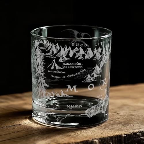 Map of Mordor Laser Engraved 10.5oz Whiskey Glass, Officially Licensed The Lord of the Rings Glassware, Unique Barware Gift for Tolkien Fans MAP OF MORDOR
