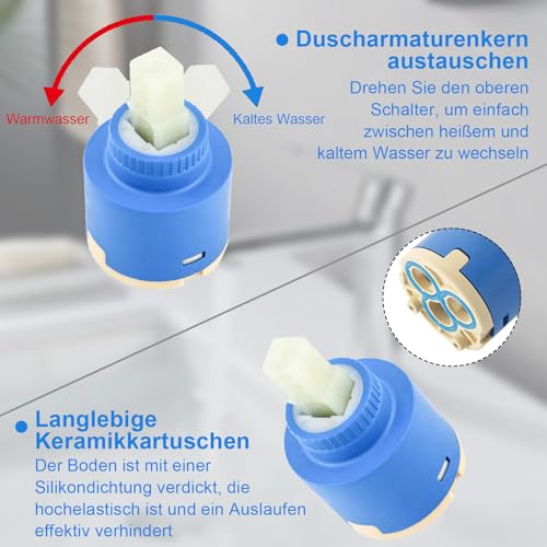 Set of 2 Ceramic Cartridge 35 mm, Cartridge Tap 121894, Mixer Tap Cartridge, for Single-Lever Fittings, Replacement Parts Cartridge for Tap, Bathroom, Kitchen Tap and Washbasin Tap 35mm 2 Pieces