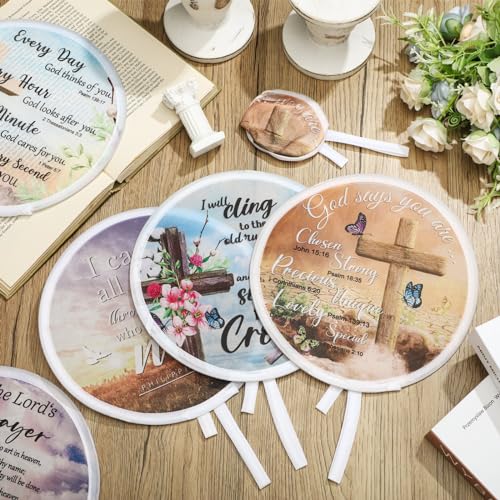 Tradder 50 Pcs Christian Church Fans Bulk Foldable Hand Fans, Stylish