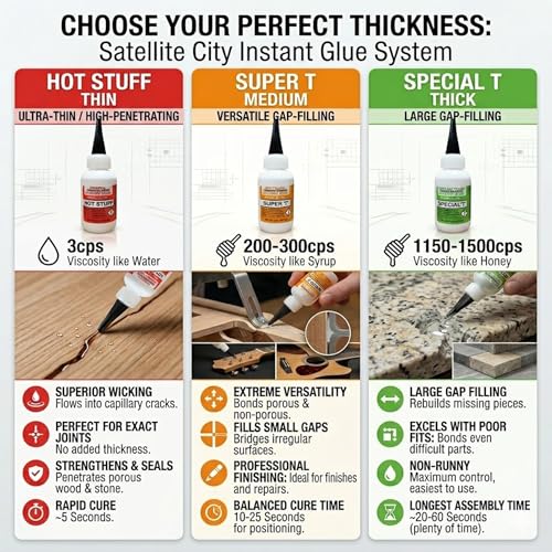 Satellite City Hot Stuff Original Thin Instant CA Glue, 2oz bottle for wood bonding