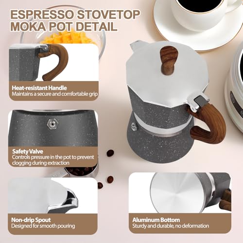 Aluminum 3 Cup 150ml Moka Pot Express Coffee Maker Stovetop Grey