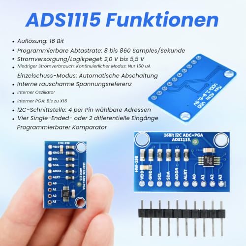 ADS1115 ADC for Arduino Module 16 Bit 4 Channels Precision Analogue Digital Converter with I2C Interface for Arduino Raspberry Pi Microcontroller Projects Stable Measurement Extension Module 3