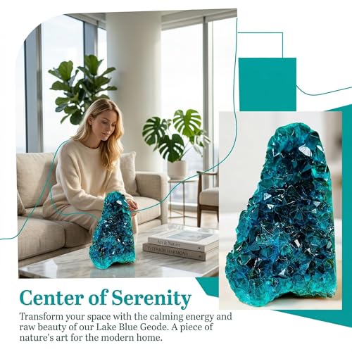 1Pc Lake Blue Geode Crystal Cluster - Unique Crystal Decor for Home Decor, Crystal Collections, Meditation (100-200g) 100-200g