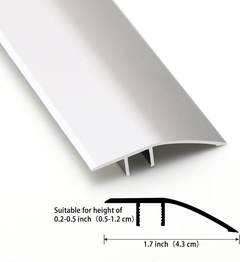 Gaahing Aluminum Floor Transition Threshold Strip, Bridge the Height Gap Between 0.2 to 0.5 inches for Doorway Ramp Tiles Laminate Planks (51.2in x 1.7in, Matte Silver) 51.2in x 1.7in, Matte Silver