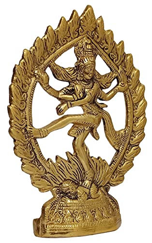 Purpledip Metal Wall Hanging Plate Plaque Nataraja: Golden Idol of Siva in Cosmic Dance Inside A Ring of Fire (12515A)