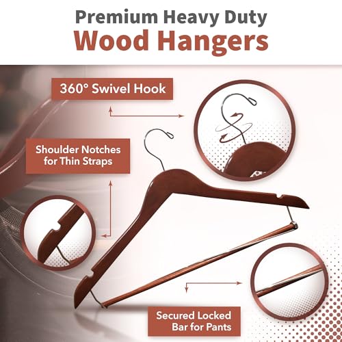 DEILSY™ Suit Hangers for Men 5 Pack Brown Wooden Coat Hangers for Closet