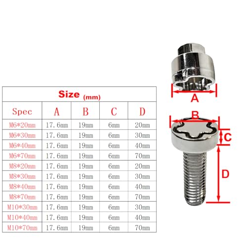 VOSANTU M6x30mm stainless steel hidden security locking screws with key for bikes and car accessories