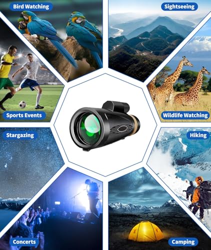 Monocular Telescope 12X60 HD High Power with Smartphone Adapter Tripod Larger Vision Monoculars for Adults with BAK4 Prism & FMC Lens Suitable for Bird Watching Hiking Camping Wildlife-Black black