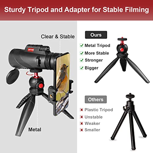 80x100 Monocular Telescope for Smartphones - High Powered HD Monocular with Tripod & Adapter, Low Light Vision for Adults - for Wildlife, Bird Watching, Hunting, Hiking 80x100