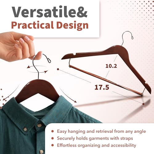 DEILSY™ Suit Hangers for Men 5 Pack Brown Wooden Coat Hangers for Closet