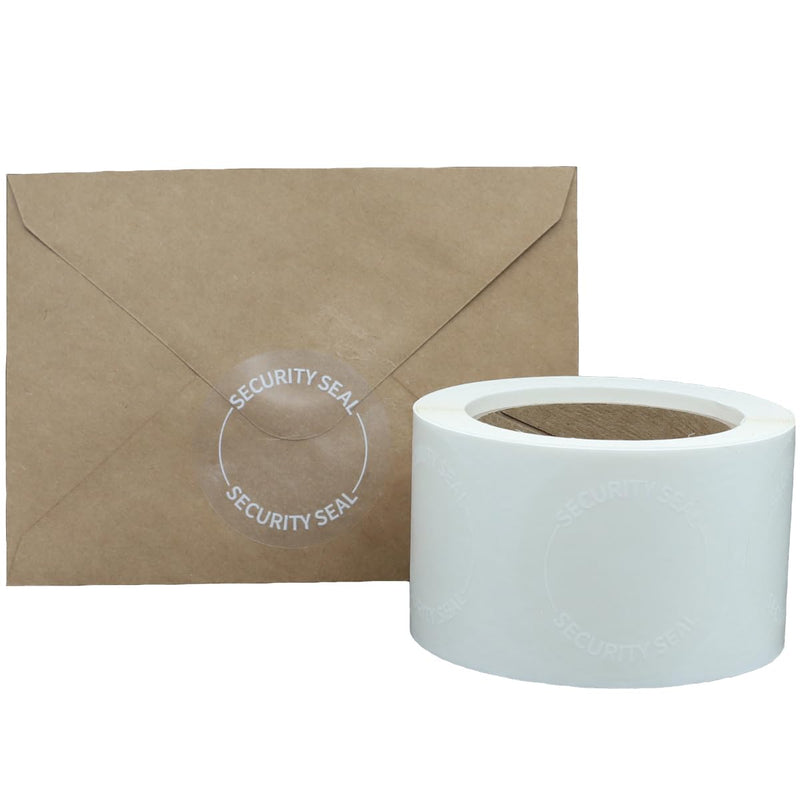 2.5" Clear Securtiy Seal (Security Seal Printed in White on Label), 500 Total per Roll