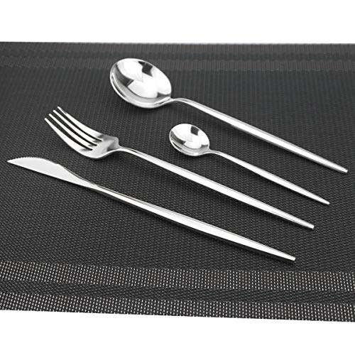 24-Piece Silverware Set - 18/10 Stainless Steel Reusable Utensils Forks Spoons Knives Set, Mirror Polished Cutlery Flatware Set, Great for Family Gatherings & Daily Use (6 set, Silver)
