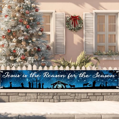 HOMETITUTE Jesus Is the Reason Banner Season Decor 118 x 19.68 Inch Three Kings Day Banner#003