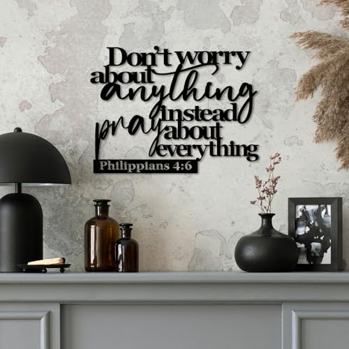 Pigort Scripture Metal Wall Art-Instead Pray About Everything Sign-Philippians4:6 Bible Black Home Decor for Living Room, Bedroom, Dining Room Kitchen 11"X14.5"
