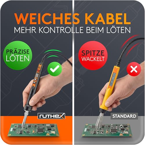 ruthex 900M Soldering Iron 90W with LED Display, Temperature Adjustable 150-500°C | Fast-heating soldering iron with stand, auto-sleep function, LED temperature display, soldering gun for 3D printing applications
