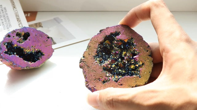 mookaitedecor Angel Aura Quartz Geode Stone Crystal Cluster Specimen #1-Medium #2-colorful