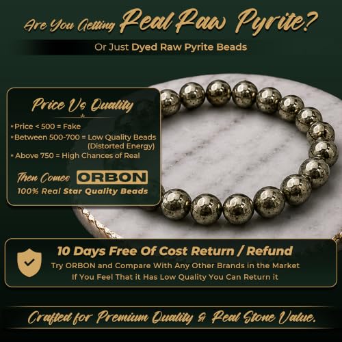 Raw Pyrite Crystal Bracelet for Women & Men - Natural Gemstone Raw Pyrite Round - 8mm