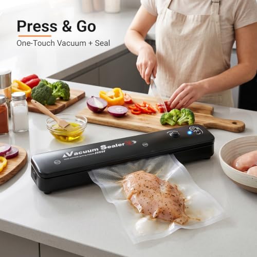 Vacuum Sealer Machine with 30cm Longer Dry Vacuum & 60 KPA Powerful Suction, Pulse Mode for for Vac/Seal/Rice/Dry, Equipped LED Light, Includes 10 Bags, Ideal for UK Kitchen Storage UK 3-Pin Plug Black