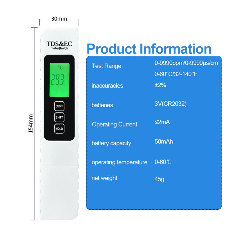 [Australia - AusPower] - 3-in-1 Multifunctional Water Testing Kits for Drinking Water and Pool - Accurate Digital TDS, Temp, EC Meter Water Tester 