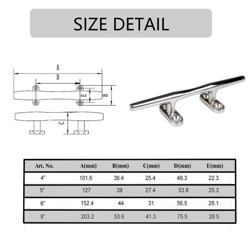Thorn Boat Dock Cleat -4in 5in 6in 8in 316 Marine Grade Stainless Steel Open Base Design with Mounting Hardware | Heavy-Duty Mooring Cleat for Boats, Pontoons & Docks Sliver-4 in-2pcs