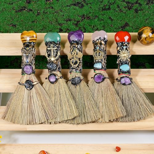 Amethyst Crystal Heart-Shaped Magic Broom - Reiki Energy Cleansing & Healing Tool, Feng Shui Home Decor, Witch Altar Accessory & Spiritual Gift for Women (Natural Gemstone, Witchcraft) Love-amethyst 6.3-6.69"