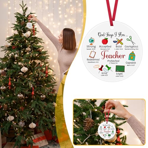Teacher Christmas Ornament Christian Gifts for Women Men Inspirational Religious Gifts for Teachers Christmas Thank You Gift for Teacher Bible Verse Ornament Birthday Teachers Day Retirement Present