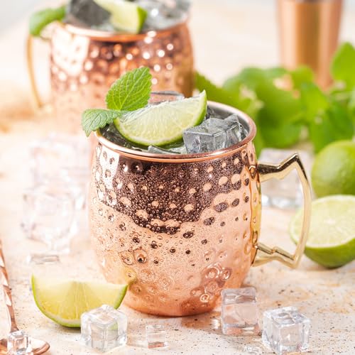 Moscow Mule Mugs Set of 2, 16 oz Hammered Copper Cups with Gold Brass Handles, Large Capacity Cups Gifts Perfect for Cold Drinks, Beer, Cocktail, Wine, Bars(16oz) (Pack of 2) 16oz (Pack of 2)
