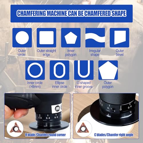 Mini Pneumatic Chamfering Machine, 45 Degree Handheld Linear Trimming Deburring Tool, Black Air Chamfer Tool Deburring Machine for Metal Wood with 1/4 Inch Air Inlet (6 R+6C Angle Blades+4 Bearing) 6 R+6C Angle Blades+4 Bearing