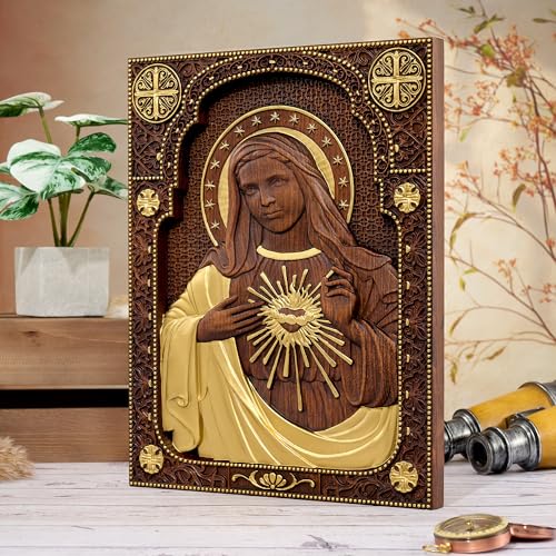 bgcarpenter Handmade Wooden Immaculate Heart of Mary Wall Decor-10 Inch 10 Inch