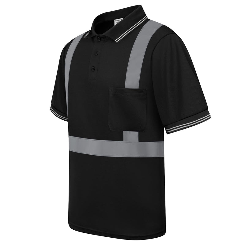 Hi Vis Polo Shirts for Men Construction Class 2 High Visibility Shirts, Reflective Safety T-Shirts for Men Women, Short Sleeve Work Shirts, Breathable, UPL-Black XL 1pc Black X-Large