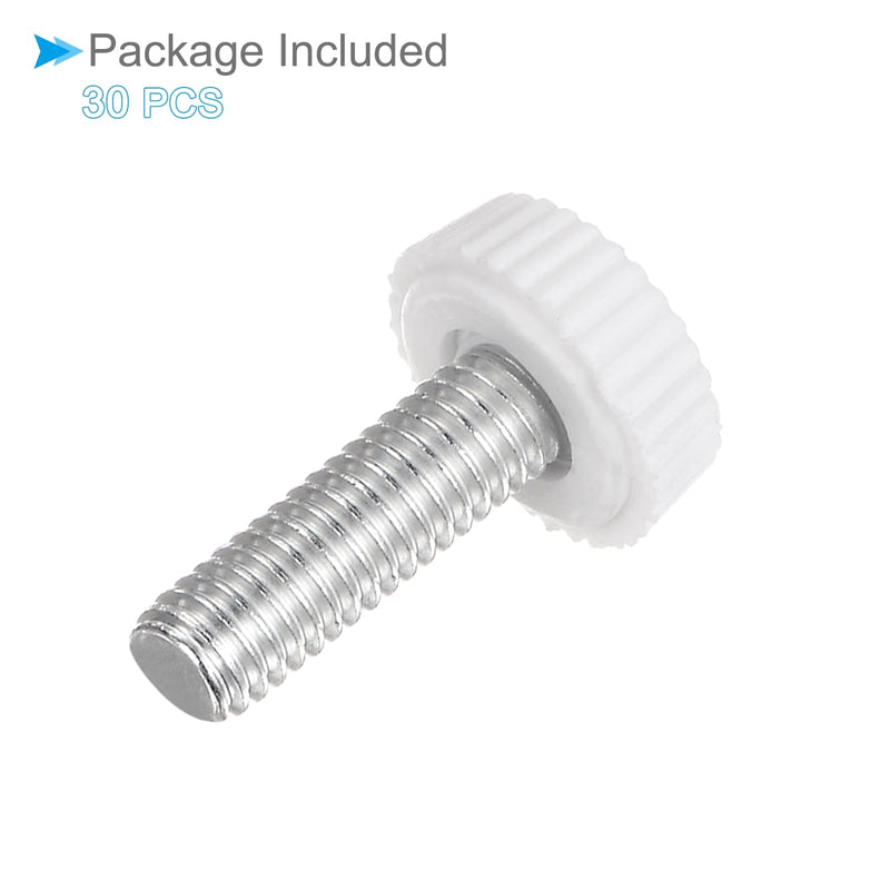 [Australia - AusPower] - Thumb Screw Knurled Knobs, M6 x 20mm Male Thread, White Round Head Clamping Screw Threaded Stud Hand Knobs Grip, (Applications: for Machinery Lathes), 30-Pieces 