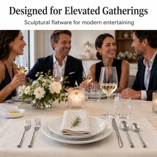 nambe Frond 5-Piece Stainless Steel Flatware Set | 18/10 Mirror Stainless Steel Silverware Cutlery Set | Designed for Home Kitchens, Hotel, or Restaurant Use | Service for 1 | Dishwasher Safe