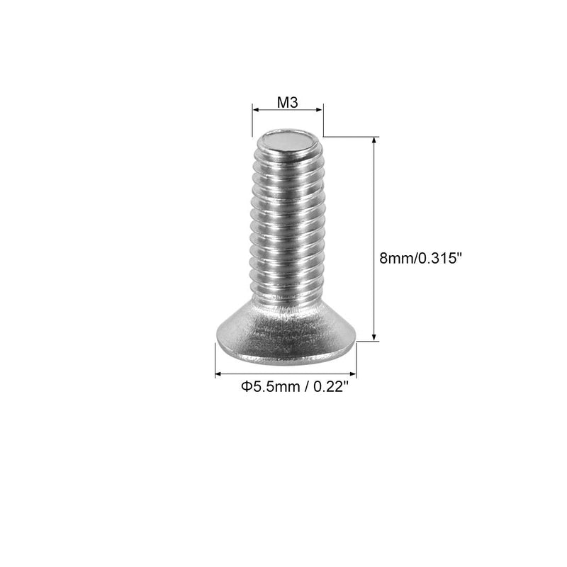[Australia - AusPower] - uxcell M3x8mm Flat Head Machine Screws, Phillips Cross Screw, 304 Stainless Steel, Fasteners Bolts 50Pcs 