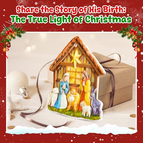 TEEZWONDER Christmas Christian Gifts for Women Men - O Holy Night 3D Porcelain Nativity Christmas Ornaments 2025 - Catholic Religious Gifts for Women Christian, Nativity Ornaments Stocking Stuffers