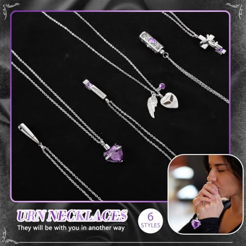 Ecation 12 Set Small Urn Cremation Jewelry Necklaces for Ashes Stainless Steel Keepsake Urns Memorial Locket Mini Ash Holders Waterproof for Human Adult Female Male Family Loved One (Light Purple) Light Purple