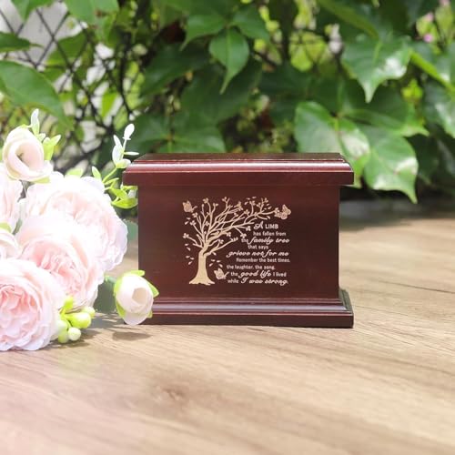 6 Inch Small Wooden Urn for Human Ashes - Keepsake Urn for Men & Women, Funeral Ashes Holder, Wooden Urn Box and Casket with Tree Design-Tree
