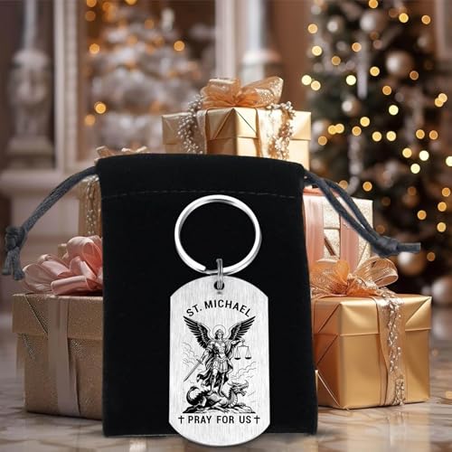 HYHYDHP St. Michael Keychain for Mens Boys - Patron Saint of Police Military Gifts, Guardian Angel Protection Gift for Soldiers, Birthday Christmas Graduation Key Chain for Boyfriend Husband Son