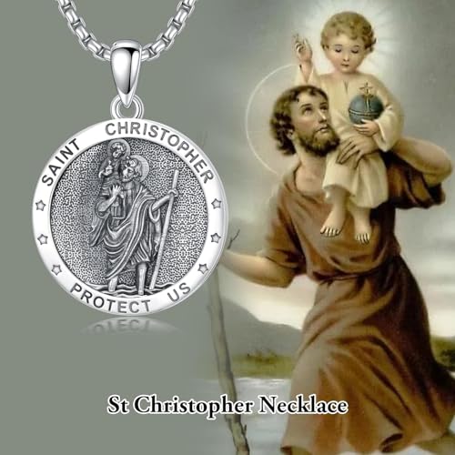 Patron Saint Necklace 925 Sterling Silver Jesus St Joseph Michael Amulet Pendant Religious Jewelry Gift for Men Saint Christopher