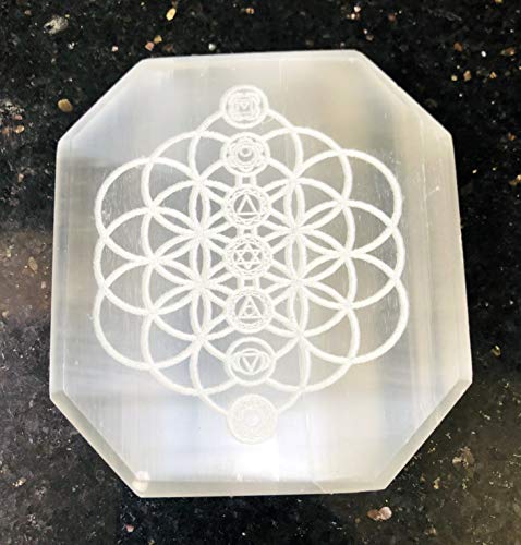 Selenite Gemstone 3 INCHES Etched Charging Plate Crystal Healing Reiki FENG Shui Gemstone Gift Peace Meditation Handcrafted