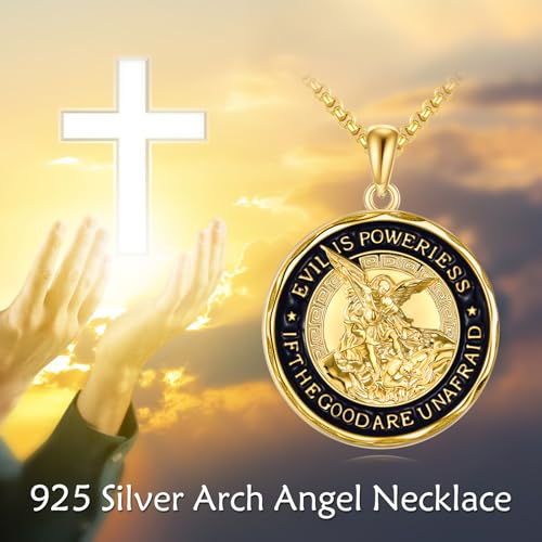 VONALA St Michael Necklace 925 Sterling Silver The Archangel Pendant Patron Amulet Medal Jewelry for Men