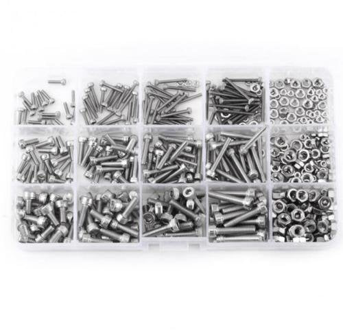 [Australia - AusPower] - 480 Pieces M2 M3 M4 304 Stainless Steel Hex Socket Cap Head Bolts and Nuts Assortment & Key Wrench Kit with Storage Box 