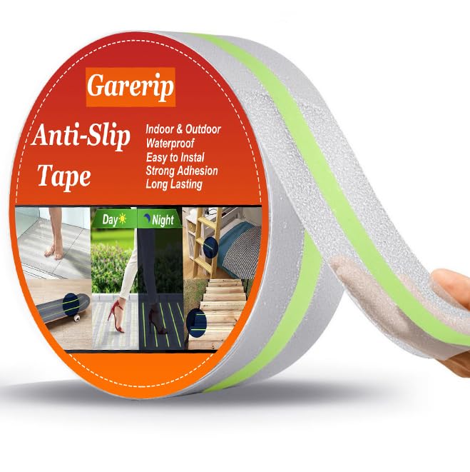 Anti Slip Tape, Griptape, Transparent Grip Tape Non-Slip Adhesive Tape Indoor/Outdoor Stair,Tubs, Boats, Safety Grip Tape Non Skid Roll for Stair Steps (#03Clear with Glow in Dark, 2 Inch x 35 Feet) #03Clear with Glow in Dark