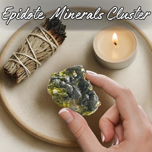 Amazing Gemstone Epidote Crystals and Healing Stones Mineral Specimen - Premium Semi Precious Gem Stones for Spiritual Growth - Geode Cluster for Meditation,Chakra Balance,and Energy Enhancement (M) Medium