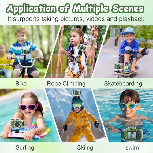 DEKER Kids Waterproof Camera, Underwater HD Digital Camcorder, Green